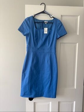 J. Crew Bright Blue Square-Neck Sheath Dress